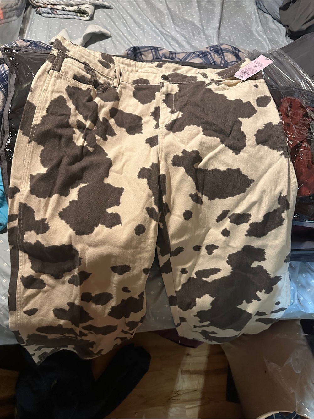 wild fable Women’s Wide Leg Cow Print Pants - Cream and Brown